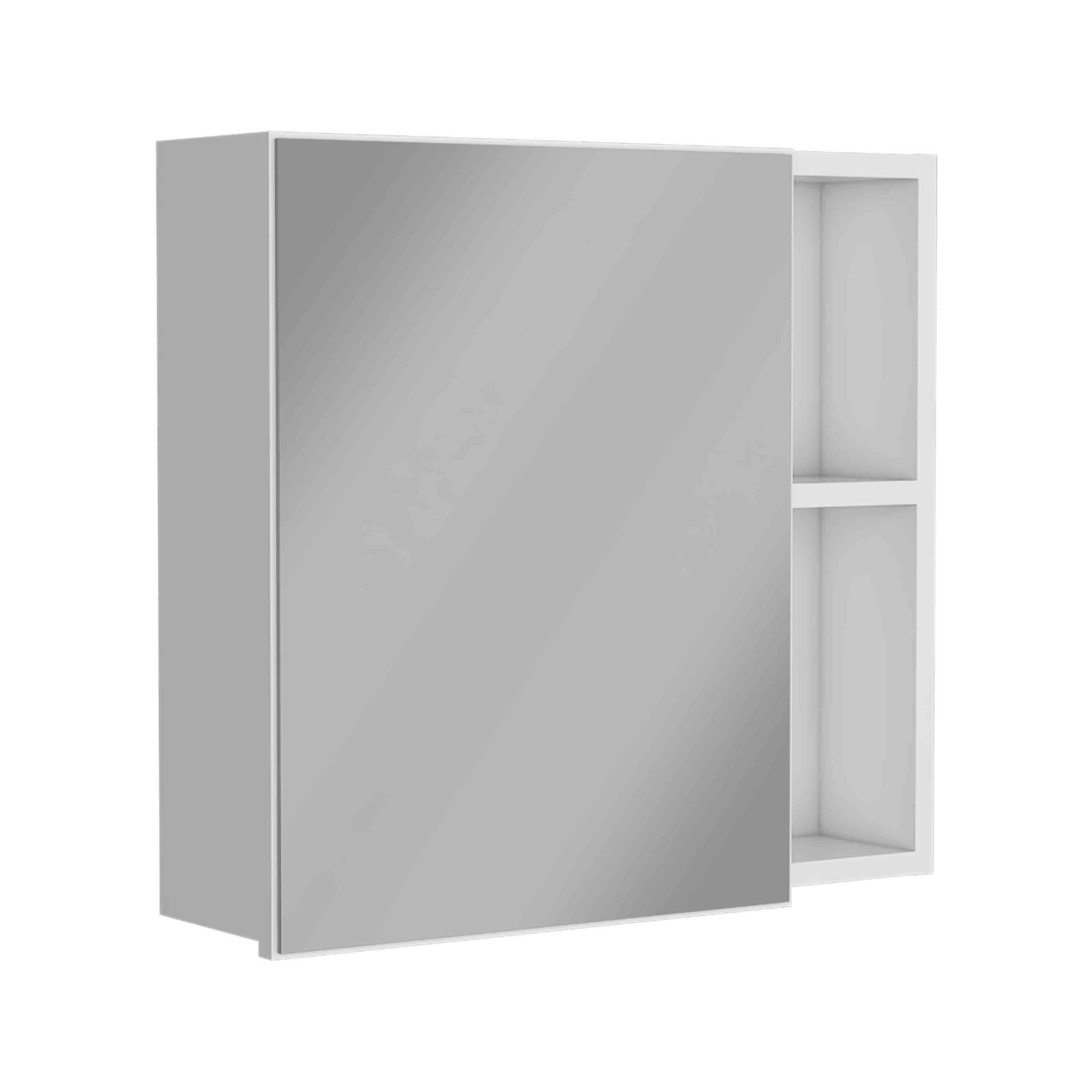 Back. TuHome - Oman Medicine Cabinet, Three Internal Shelves, Single Door, Two External Shelves - White.