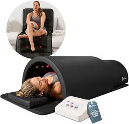 LifePro - Infrared Sauna Dome with Red Light & Mat – Detox, Circulation & Therapy Stones for Home Relaxation - Black