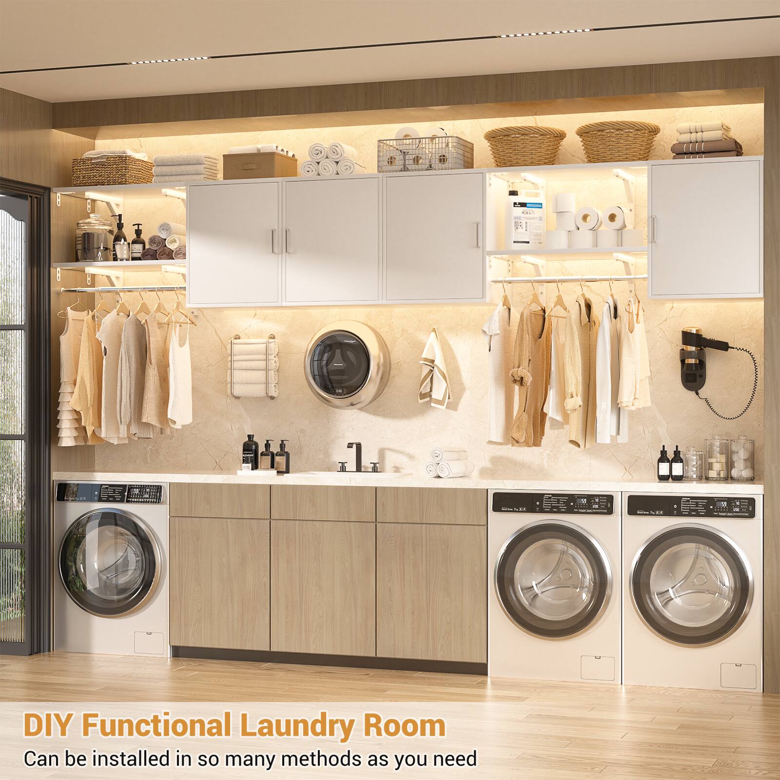 DIY Functional Laundry Room  
Can be installed in so many methods as you need