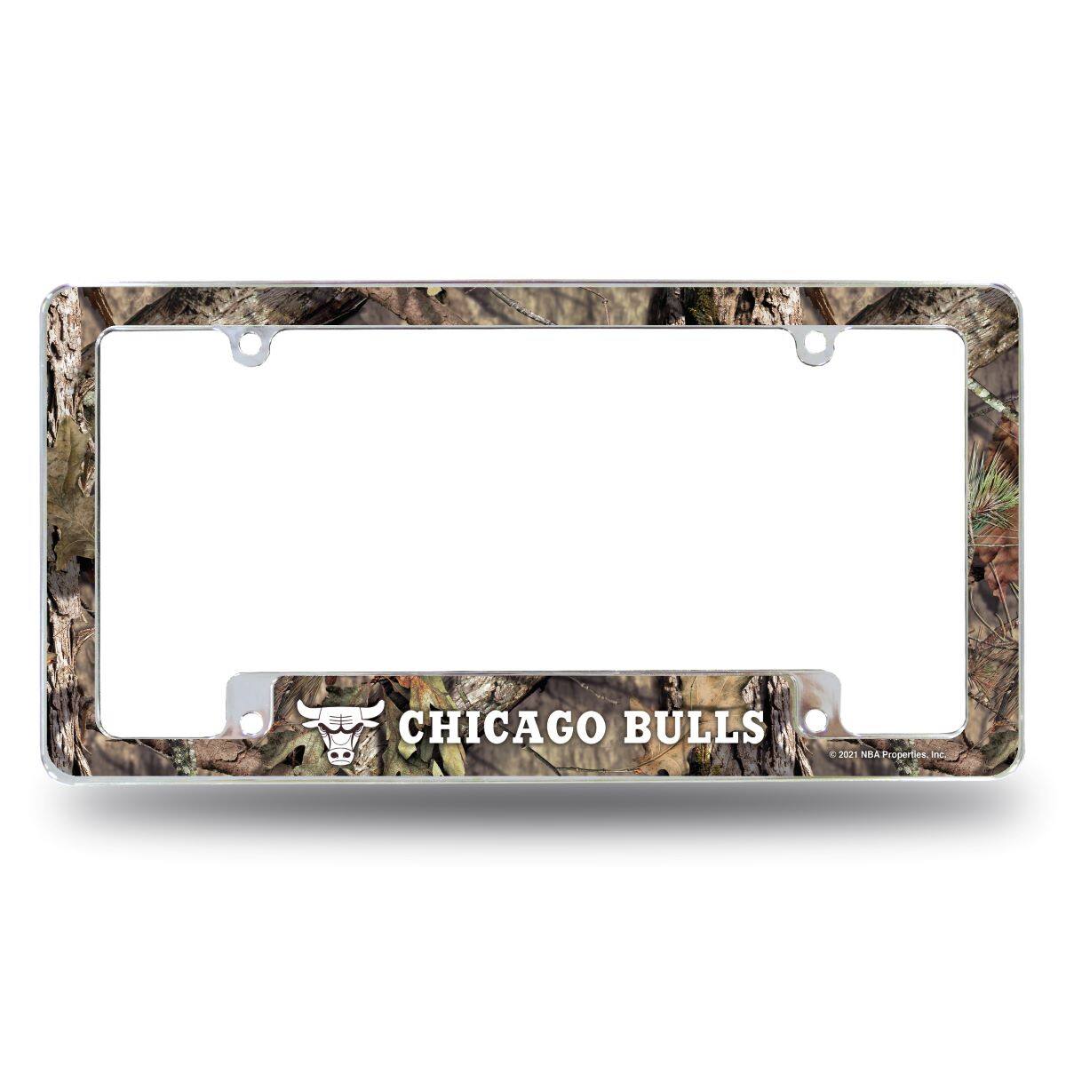 Chicago Basketball Bulls Chrome Metal License Plate Frame Mossy Oak Camo Design