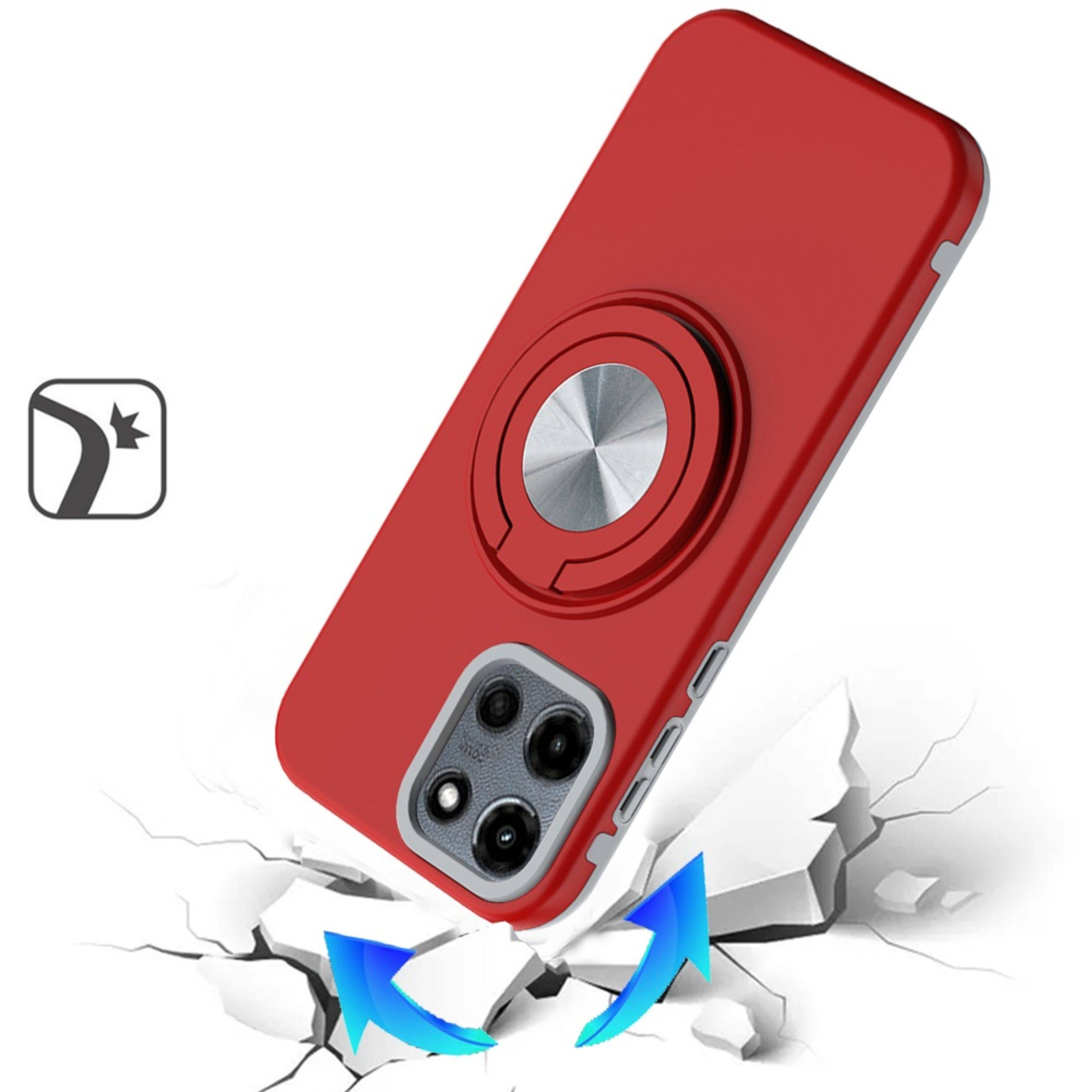 Left. Kitcheniva - Solid Rugged Shockproof With 360 Stand Plus Tempered Glass For Moto G Stylus 2026/2025 Red - Red.