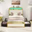 Alt View 3. Costway - Twin Size Bed Frame with LED Lights & Charging Station Storage Headboard & Drawers - Golden + White.