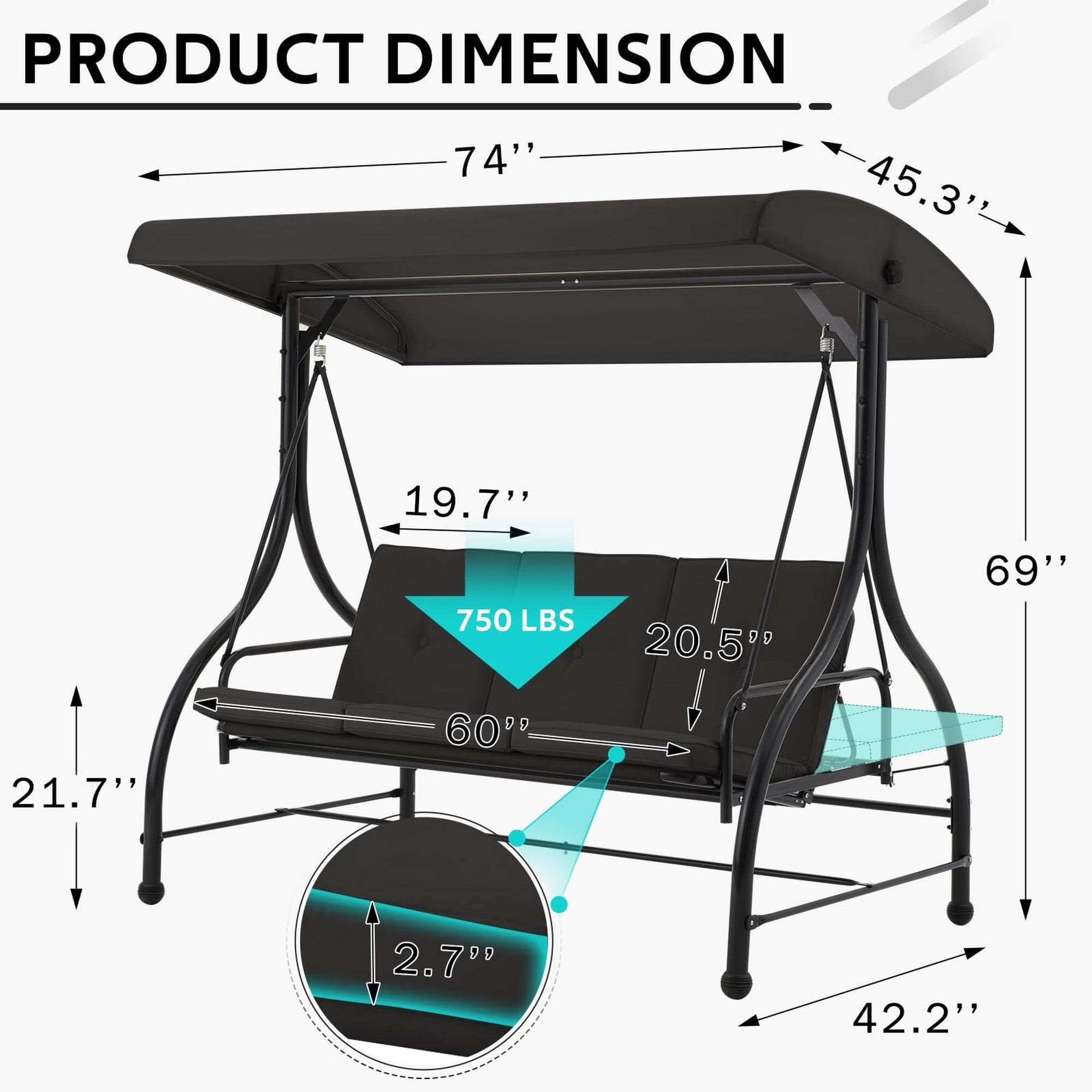 PRODUCT DIMENSION  
74" x 45.3" x 19.7"  
750 LBS  
20.5" x 69" x 21.7"  
60" x 2.7" x 42.2"
