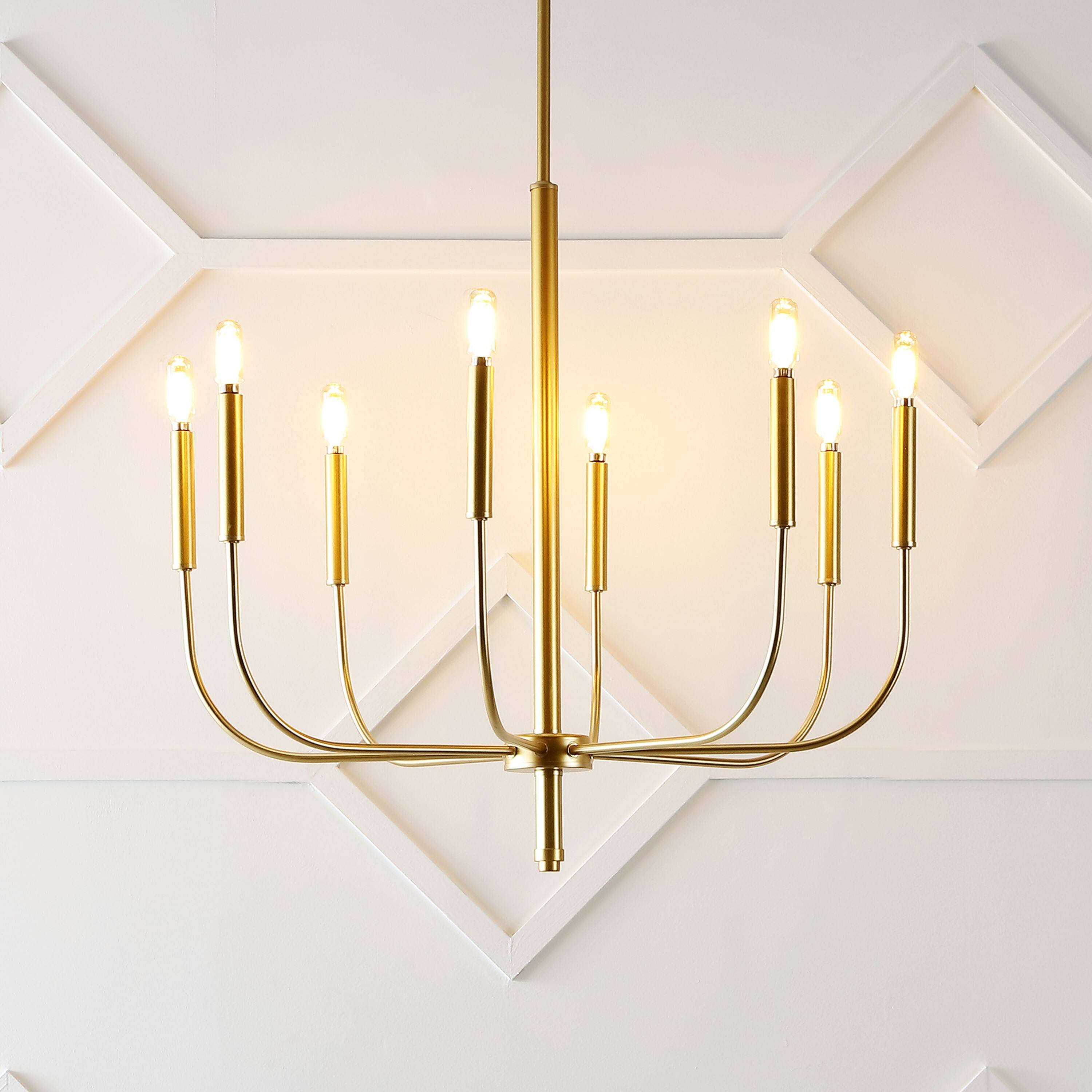 Alt View 1. Jonathan Y - Amoros 27.25" 8-Light Modern Mid-Century Iron LED Chandelier, Gold Painting - Gold Painting.