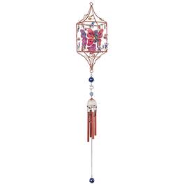 FC Design - 33" Long Butterfly Fairy Copper and Gem Wind Chime Candle Holder Outdoor Patio or Garden Hanging Decoration - Multi-Color