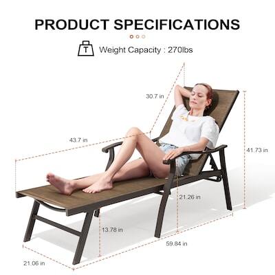 PRODUCT SPECIFICATIONS

Weight Capacity: 270lbs

30.7 in
43.7 in
41.73 in
21.26 in
13.78 in
59.84 in
21.06 in