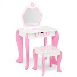 Pefilos - 2-in-1 Toddler Vanity Set with Detachable Top & Cute Flower Patterns- Girls Vanity for Girls Kids - White