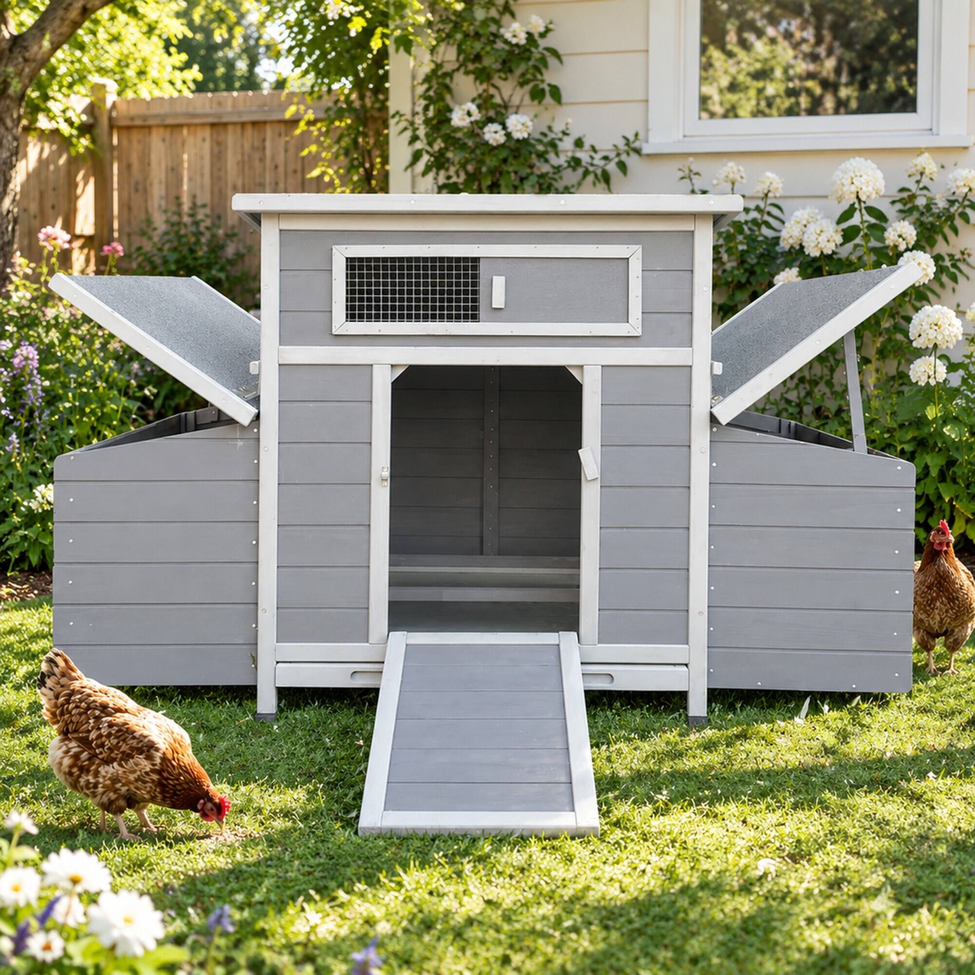 RYHNUYNE Large Wooden Chicken Coop, Outdoor Hen House, 2 Sides Nesting ...
