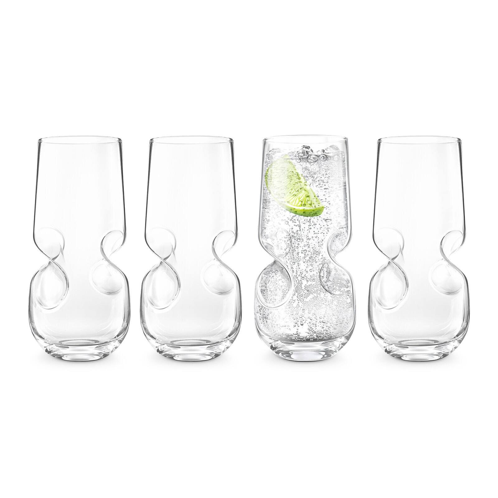 Front. Final Touch - Bubbles Seltzer Bubbly Beverage Glasses, Set of 4 - Clear.