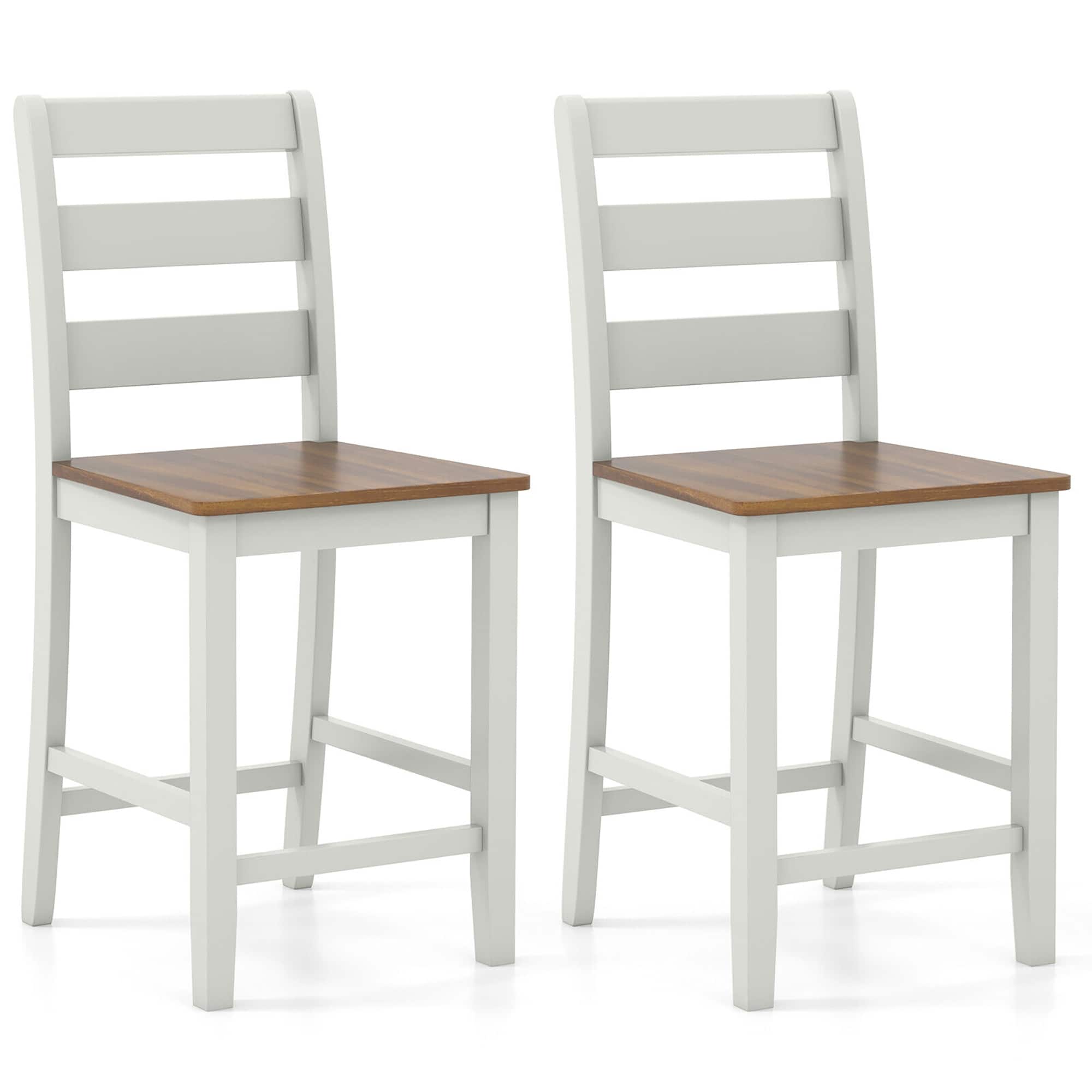 Gymax - Set of 2 Counter Height Chairs w/ Inclined Backrest Rubber Wood Crossbars - Gray, Walnut price history on PriceWatchPro