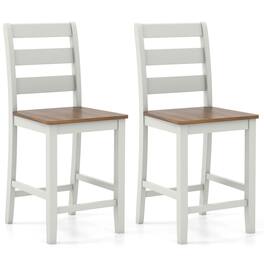 Gymax - Set of 2 Counter Height Chairs w/ Inclined Backrest Rubber Wood Crossbars - Gray, Walnut