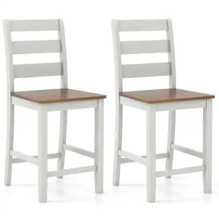 Front. Gymax - Gymax Set of 2 Counter Height Chairs w/ Inclined Backrest Rubber Wood Crossbars - Gray, Walnut.