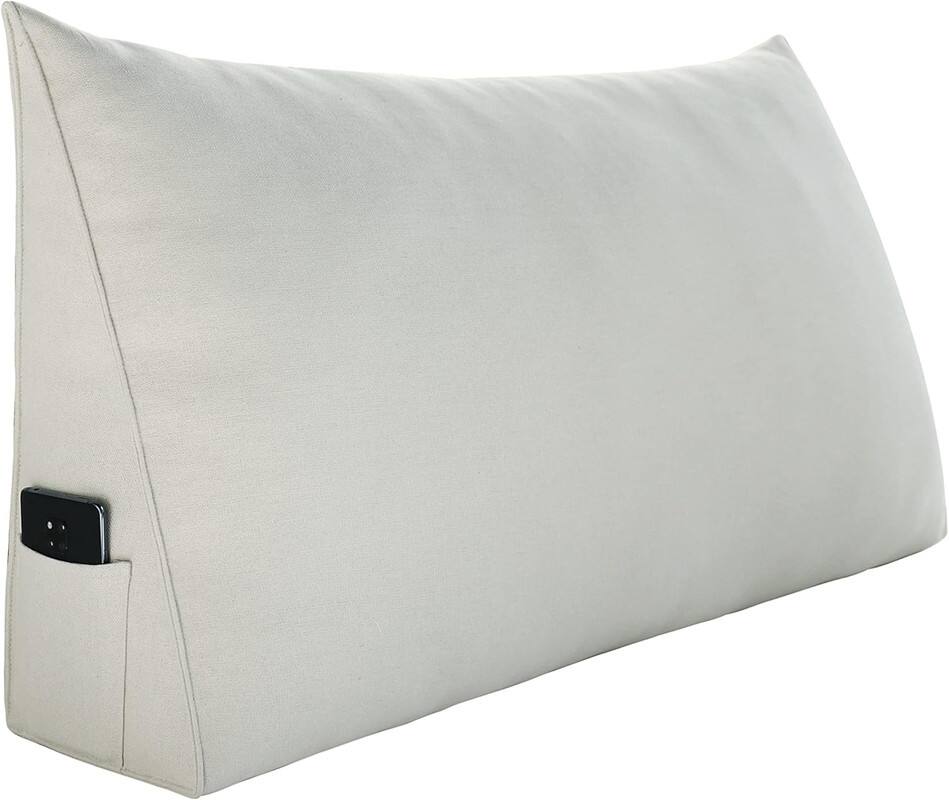 Front. wowmax - King Size Wedge Headboard Pillow - Oversized Bed Rest Pillow with Removable White Cover for Sitting Up in Bed - White.