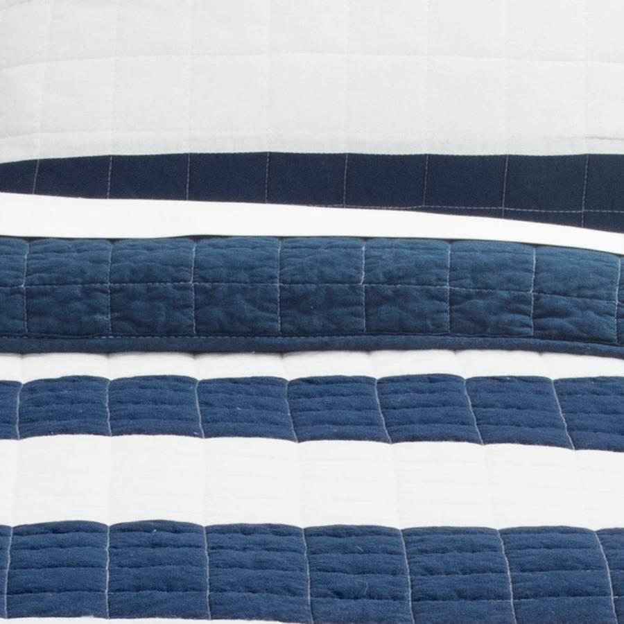 Back. Hivvago - Twin Navy White Stripe 2 Piece Cotton Lightweight Quilt Set - Navy White.