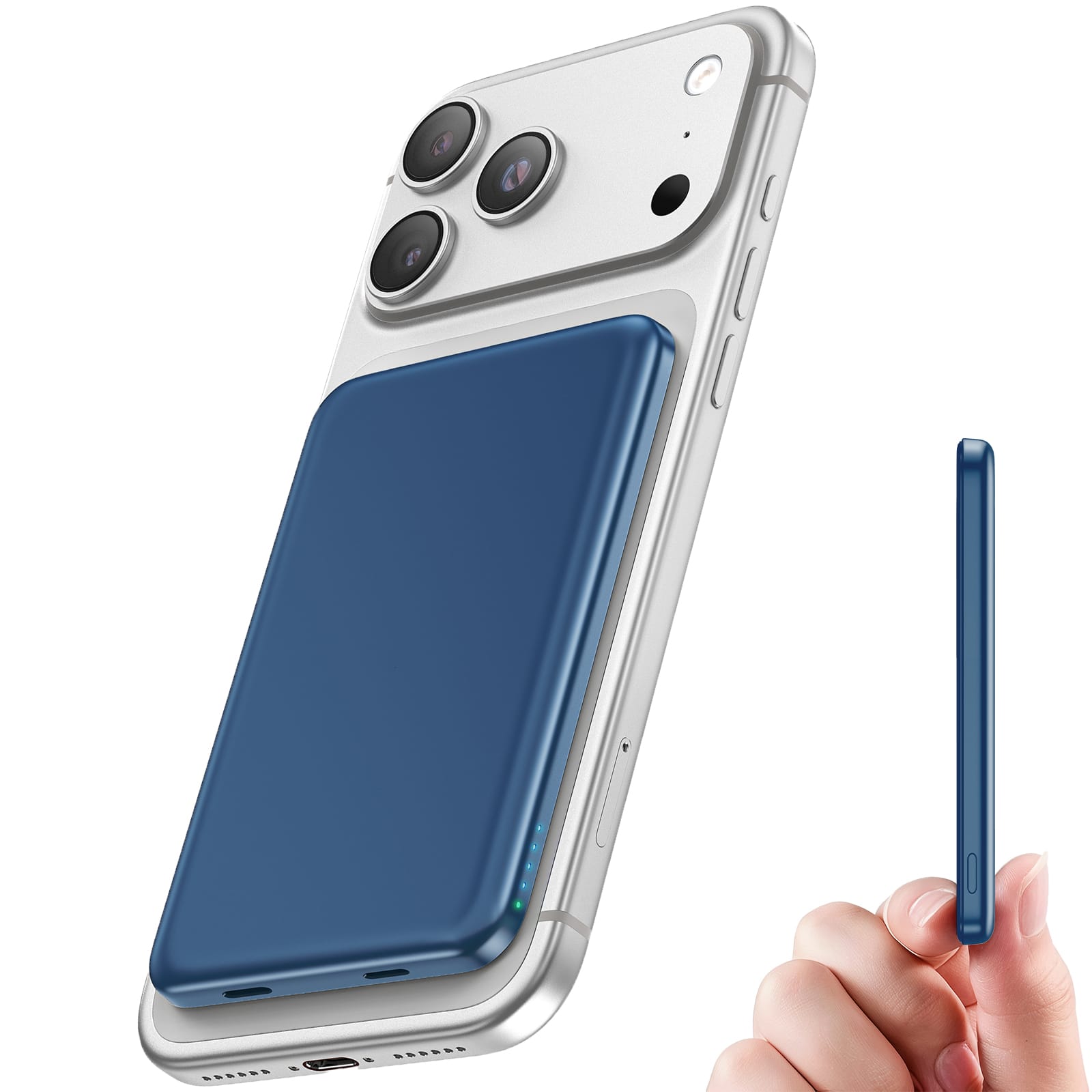 Trigiz - Magnetic Power Bank 5000mAh with USB-C, Slim Wireless Battery Pack compatible for iPhone 13-17 - DarkBlue