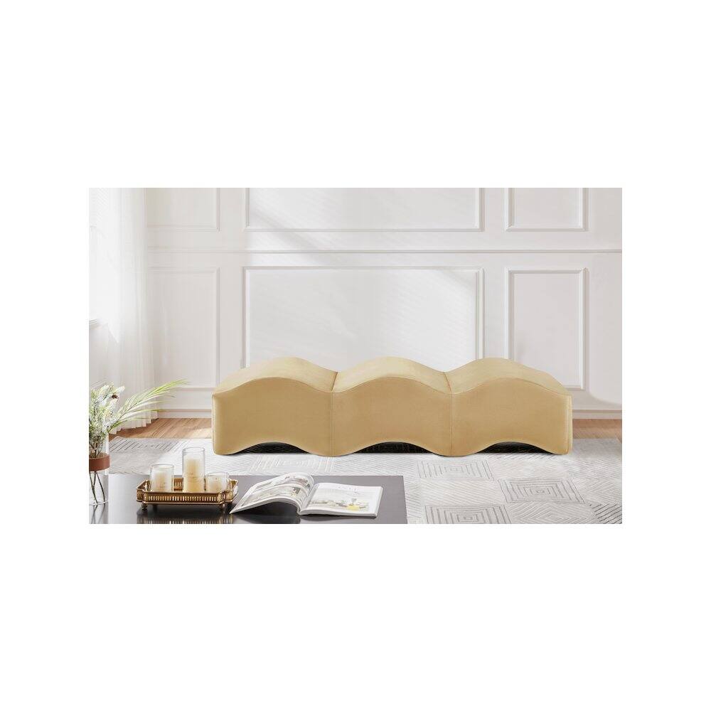 Alt View 1. Meridian Furniture - Wave Camel Velvet Bench - Beige.