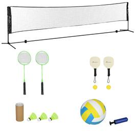 Soozier - 17ft Portable All-in-One Badminton Set, Pickleball and Volleyball Net - Black