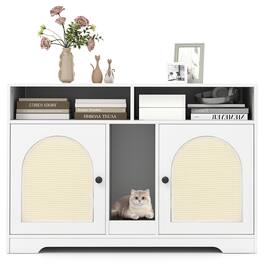 Costway - 43" Hidden Cat Washroom Furniture with Storage Double Rooms Scratching Board - White