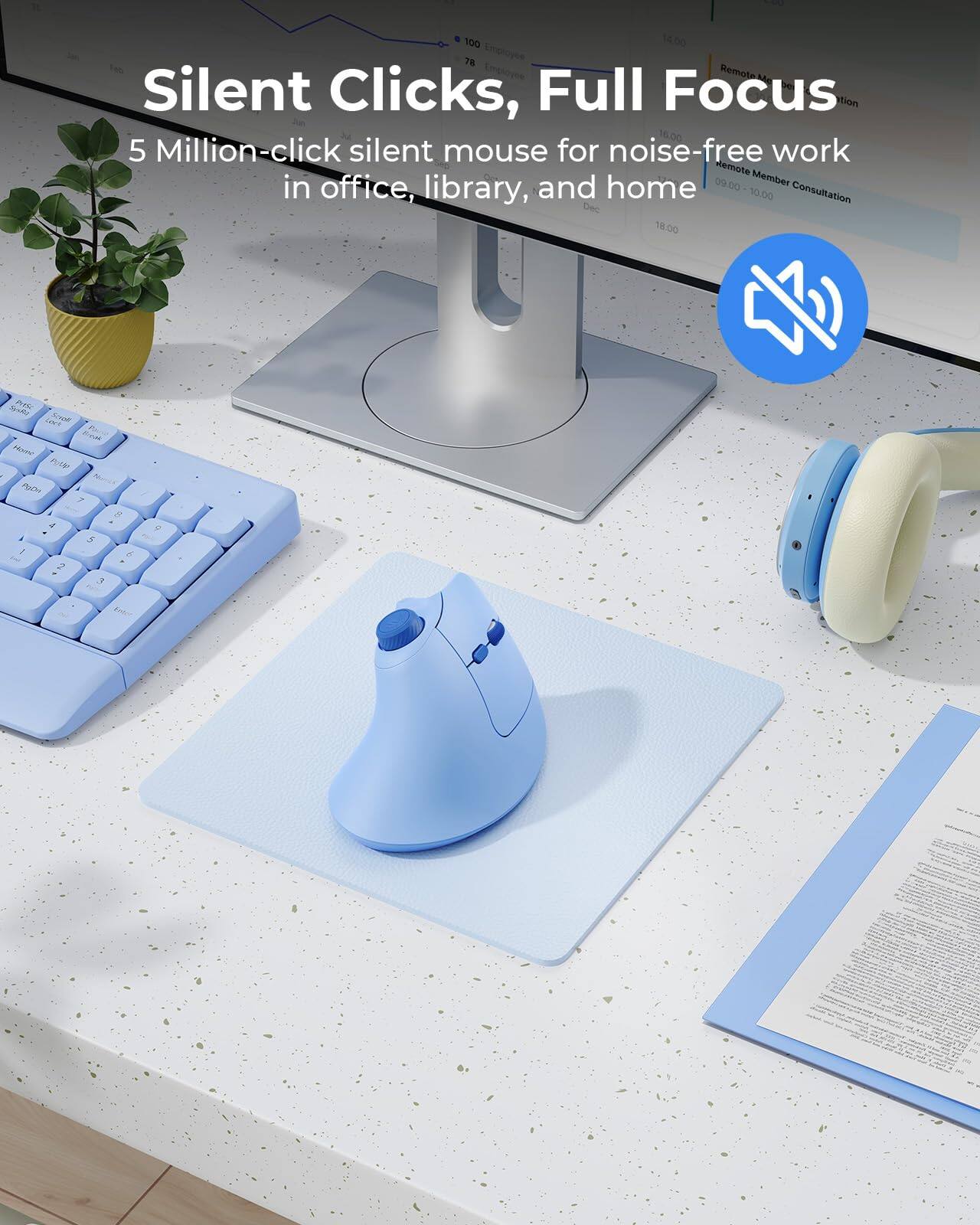 Silent Clicks, Full Focus  
5 Million-click silent mouse for noise-free work in office, library, and home