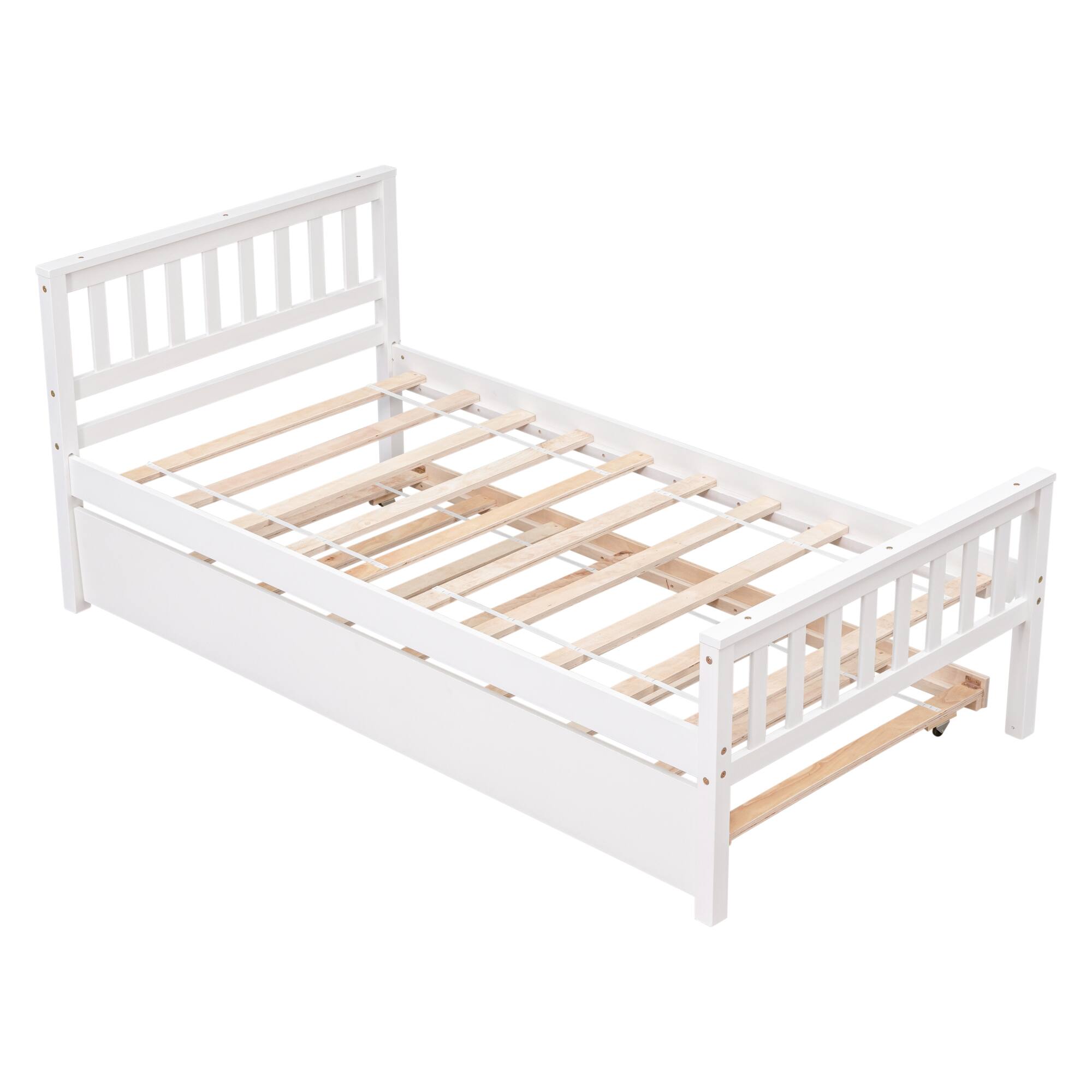 Alt View 9. GOODSILO - Space-Saving Twin Platform Bed Frame with Pull-Out Trundle and Headboard for Compact Living Areas - White.