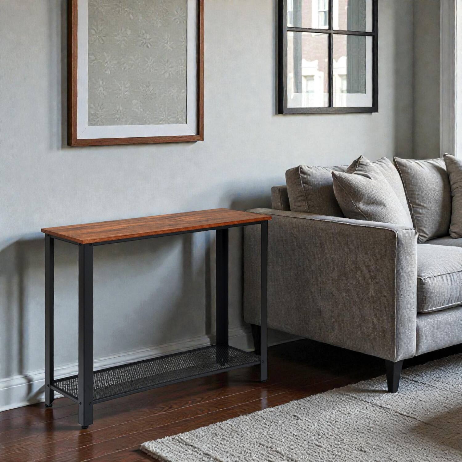 Front. Hivvago - Contemporary Wooden Console Table with Storage Space and Adjustable Legs - Black.