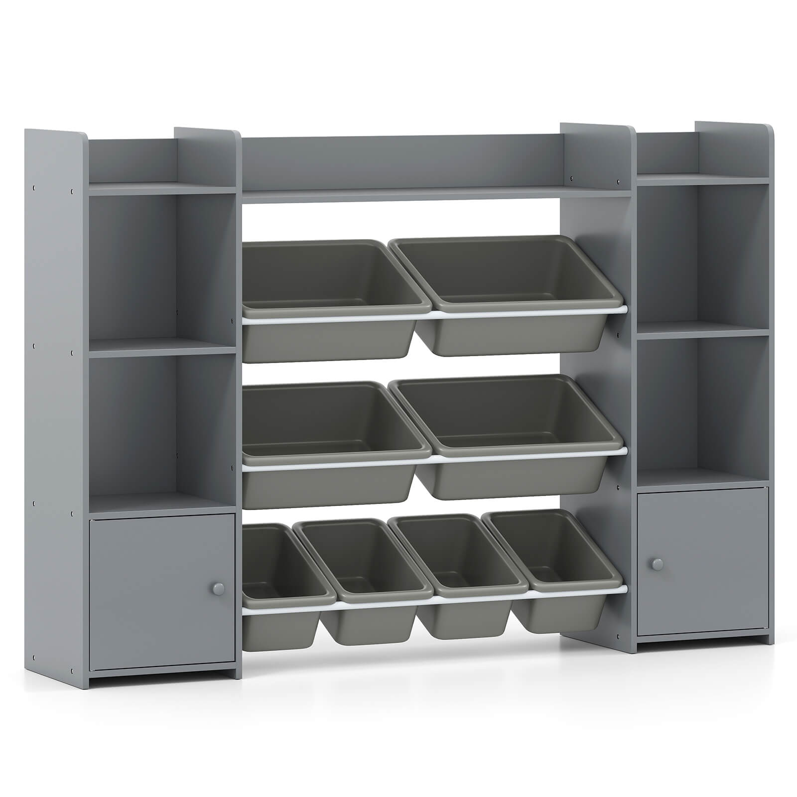 Alt View 9. Costway - Costway 4-Tier Large Storage Cabinet with 6 Cubbies & 8 Removable Bins Bookshelf - Gray.