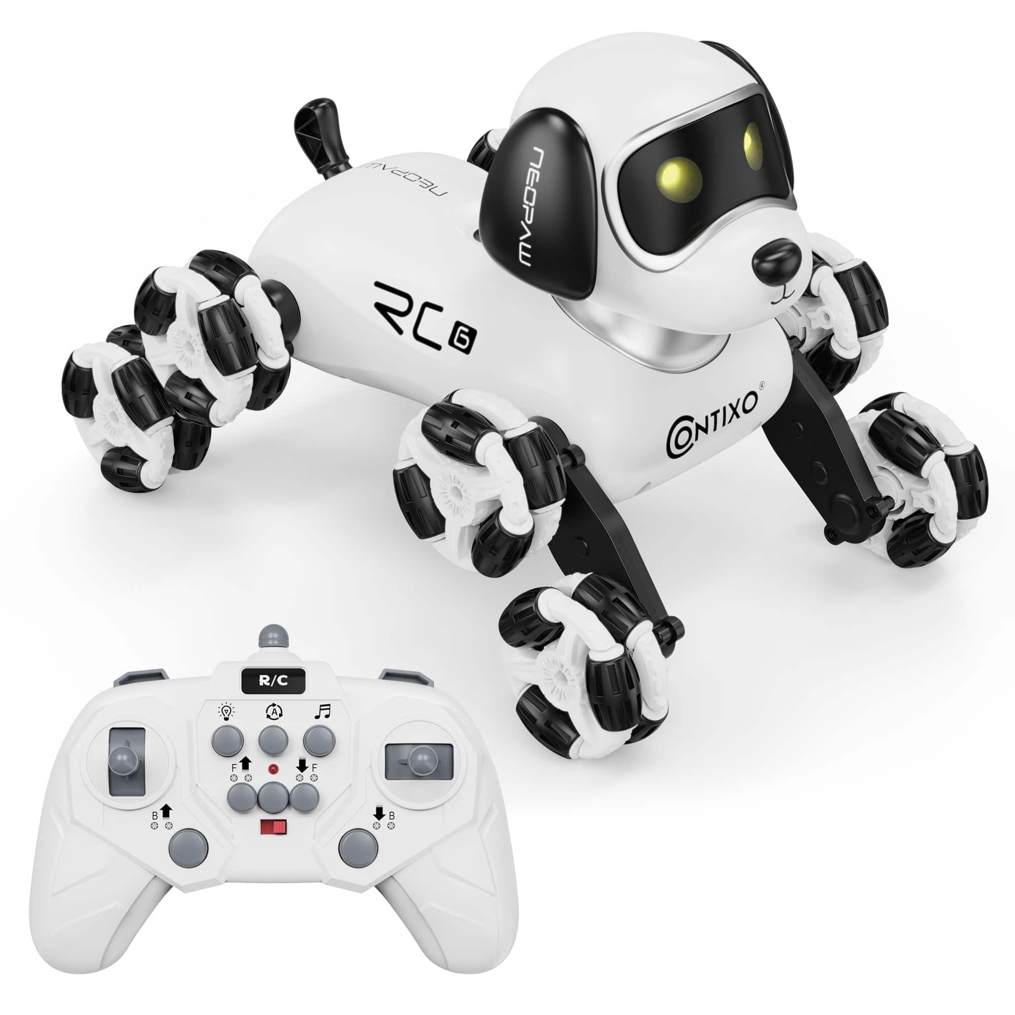 Contixo - RC6 NeoPaw 8-Wheel RC Robot Dog with 360° Drifting, LED Lights, Sounds and Auto Demo, Ages 6+ - White and Black price history on PriceWatchPro