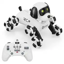 Contixo - RC6 NeoPaw 8-Wheel RC Robot Dog with 360° Drifting, LED Lights, Sounds and Auto Demo, Ages 6+ - White and Black