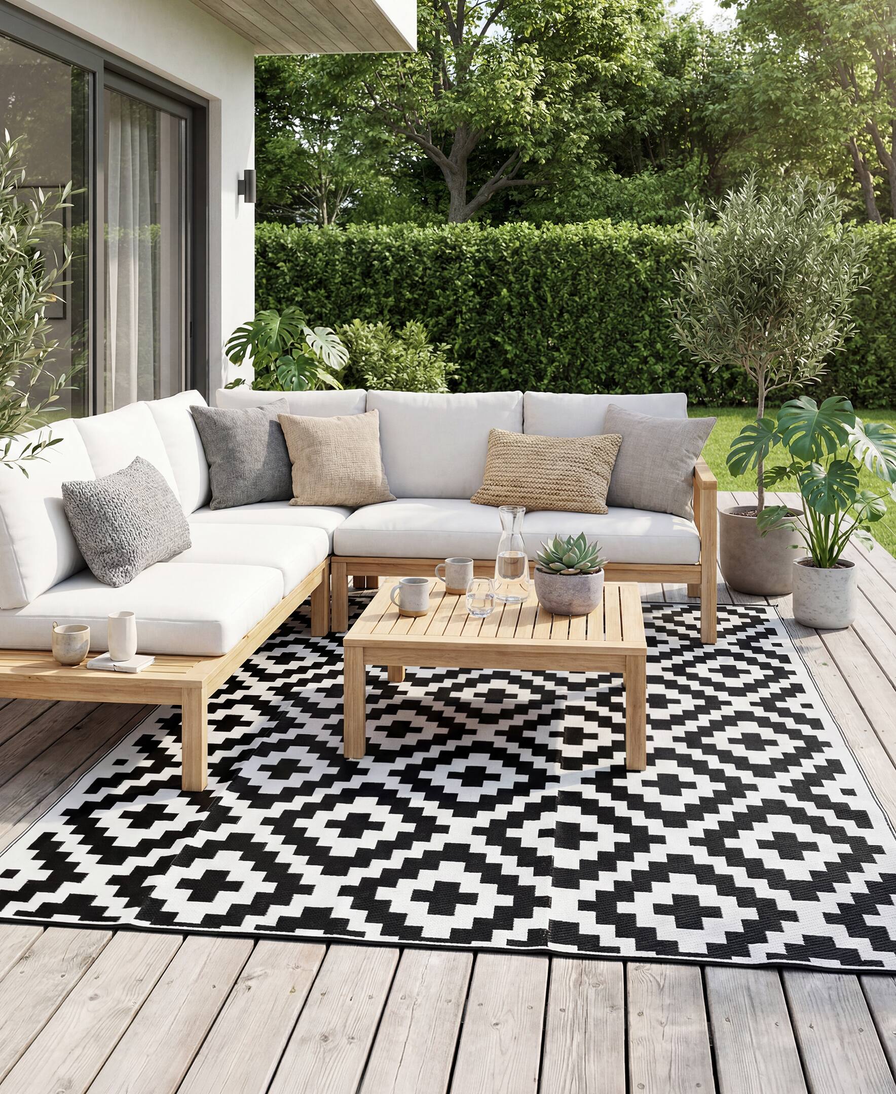 Alt View 3. Sugift - Outdoor Mat Rug 5-ft x 8-ft Waterproof Reversible Polypropylene For Patio Porch Deck RV Camping - Black & White.