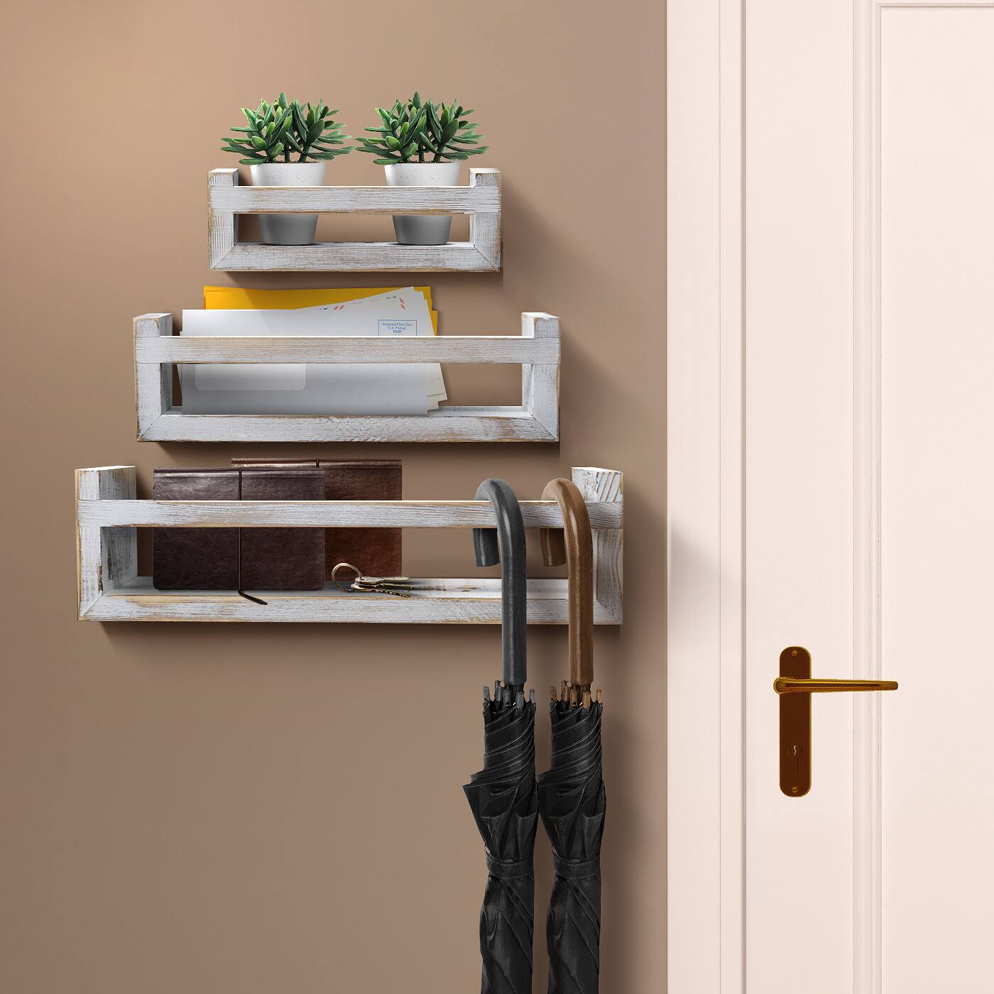 Alt View 1. Sorbus - Sorbus Floating Shelves - Rustic Floating Book Shelves Wall Mount Wooden Hanging Ledge Storage - Gray.