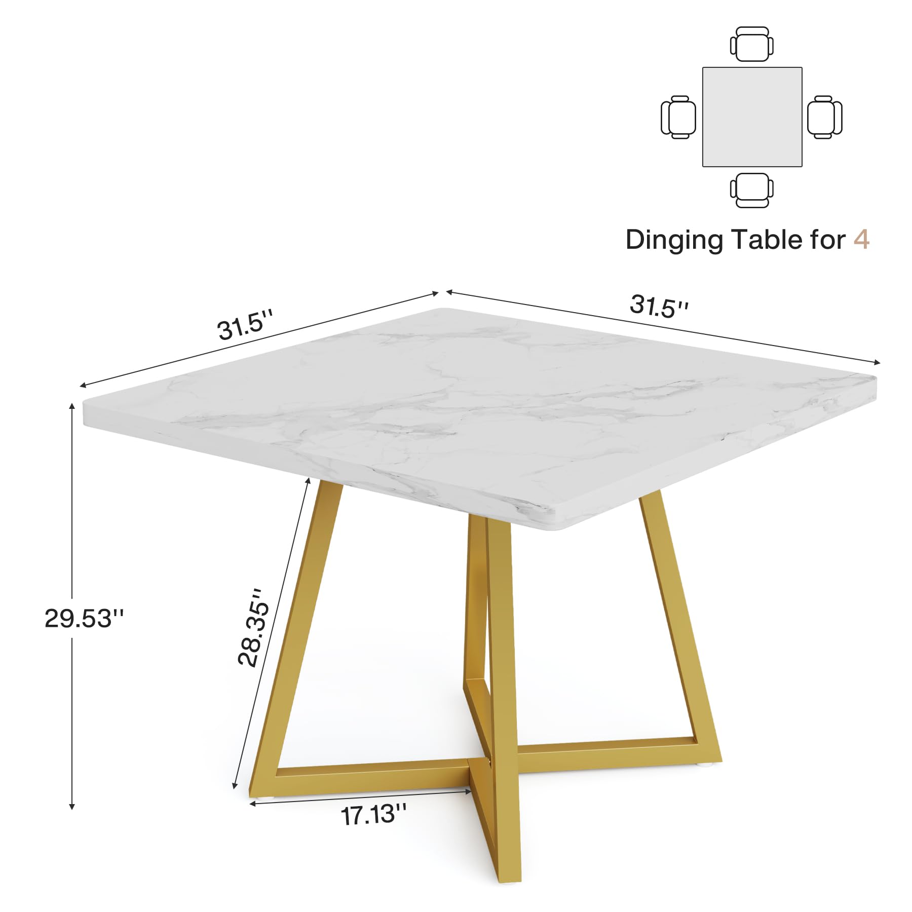 Dining Table for 4

31.5"  
31.5"  
29.53"  
28.35"  
17.13"