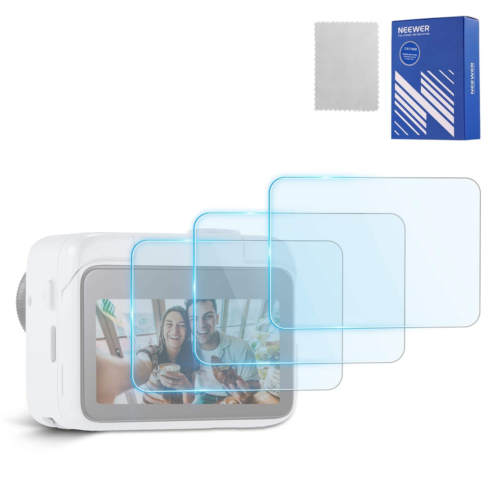 Neewer - 3-Pack 9H Tempered Glass Screen & Lens Protector for Insta360 GO 3S, CA169