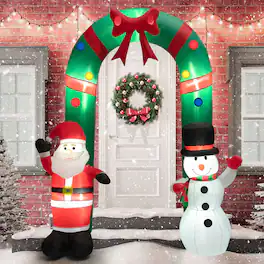 Gymax - 8FT Tall Inflatable Archway Christmas Welcoming Decor w/ Bright LED Lights - Green,Red,White