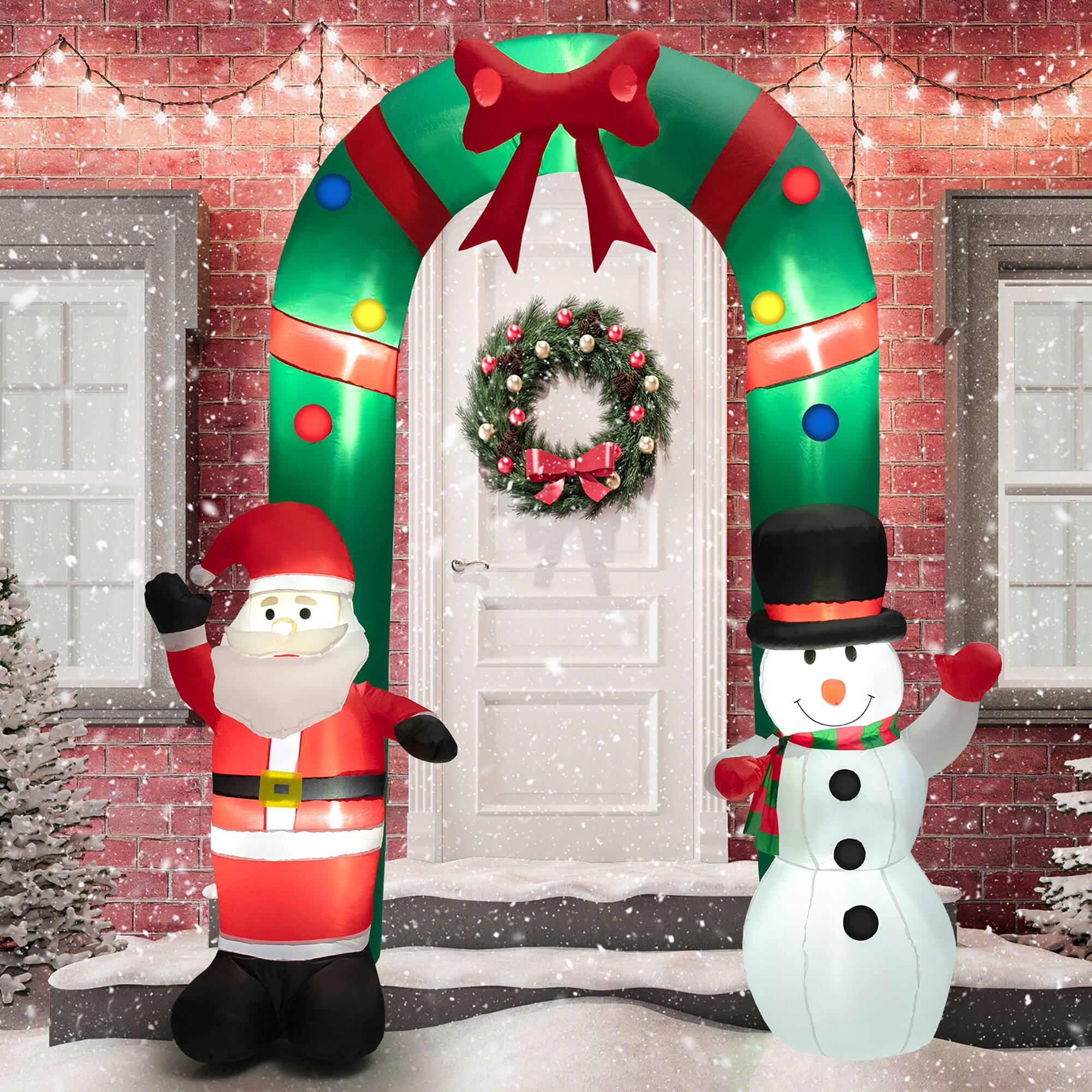 Front. Gymax - Gymax 8FT Tall Inflatable Archway Christmas Welcoming Decor w/ Bright LED Lights - Green,Red,White.