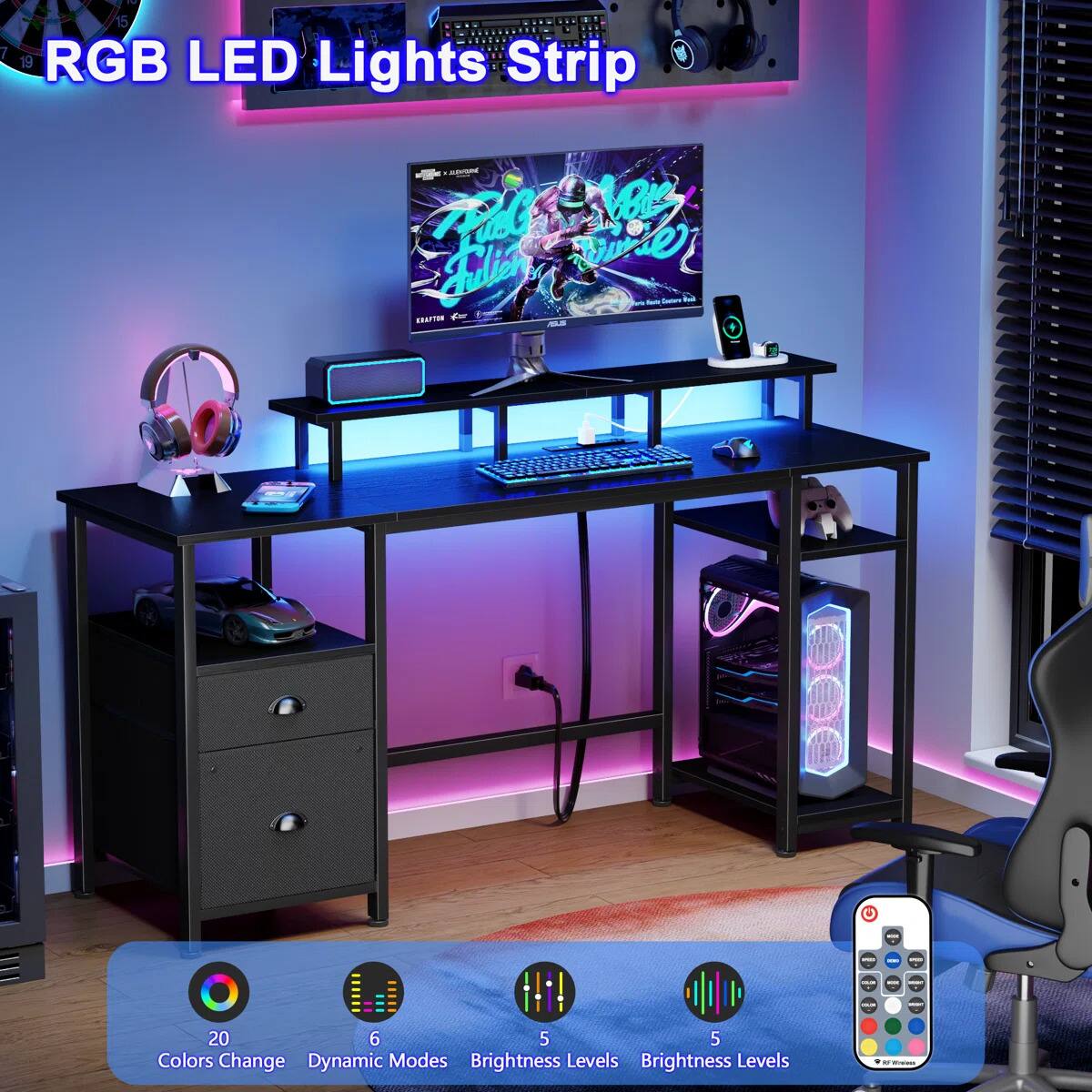 RGB LED Lights Strip

20 Colors Change
6 Dynamic Modes
5 Brightness Levels
5 Brightness Levels