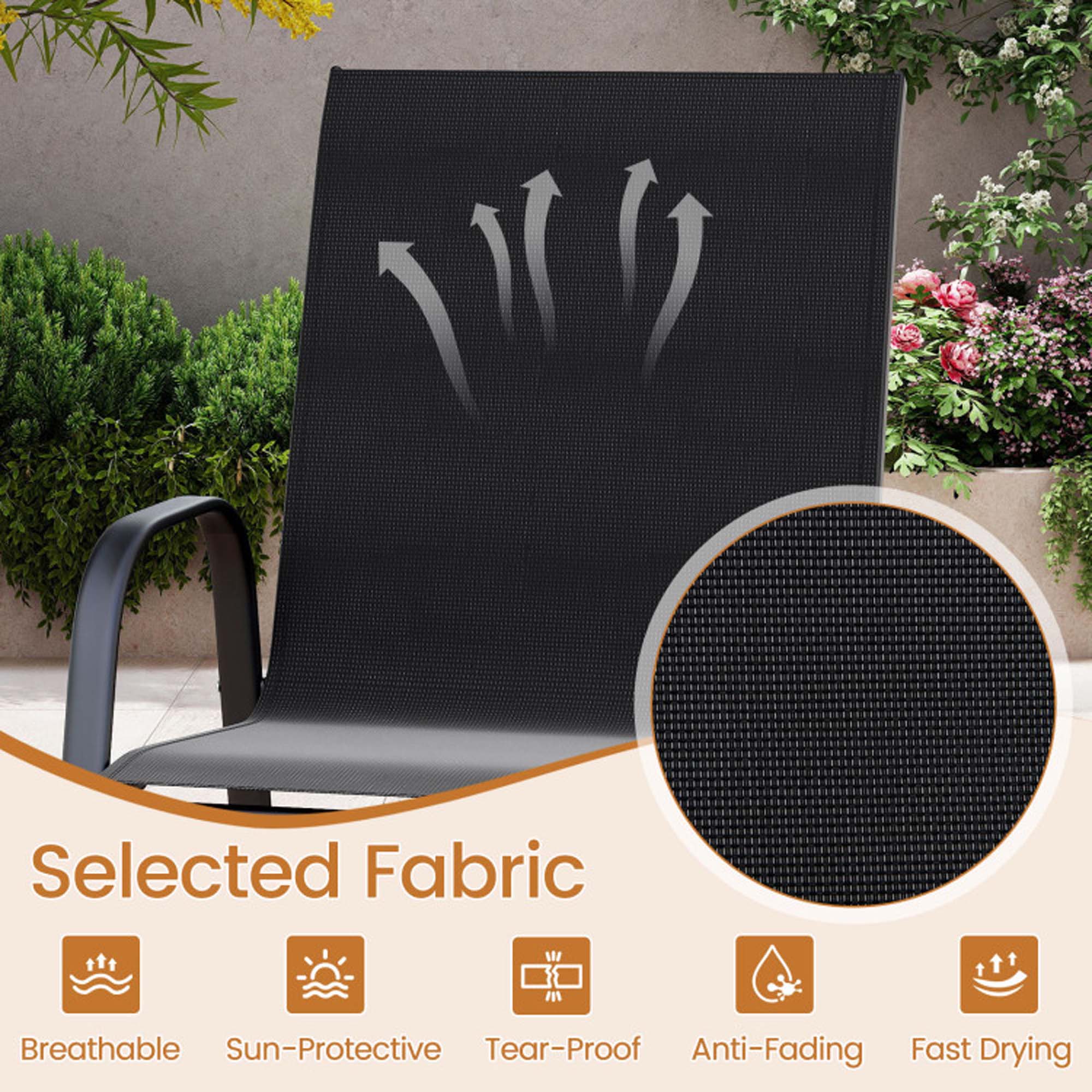 Selected Fabric  
Breathable  
Sun-Protective  
Tear-Proof  
Anti-Fading  
Fast Drying