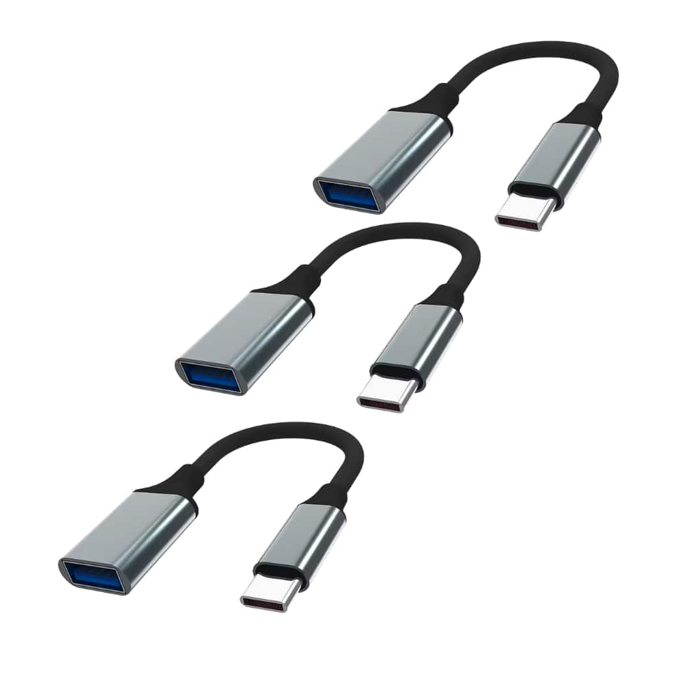 Qixxronics - USB-C to USB Female Adapter, (3 Pack) USB to USB C Adapter Cable - Gray