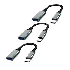 Front. Qixxronics - USB-C to USB Female Adapter, (3 Pack) USB to USB C Adapter Cable - Gray.