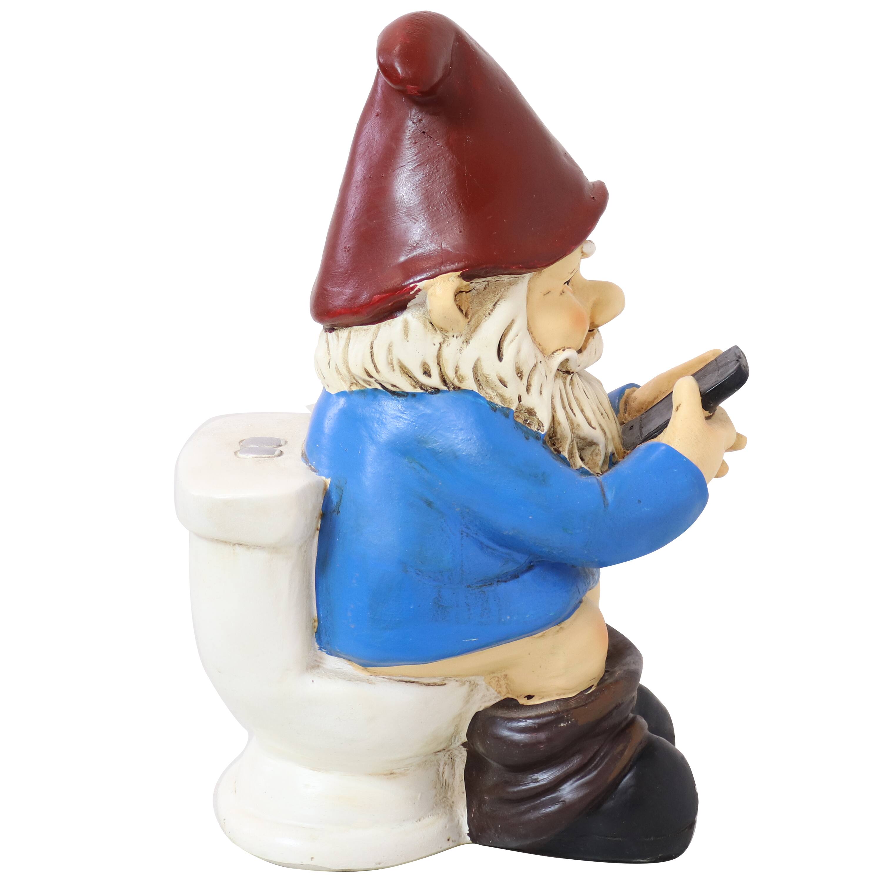 Alt View 6. Sunnydaze - Cody Reading a Phone on the Throne Outdoor Garden Gnome - 9.5 in - Light Blue.