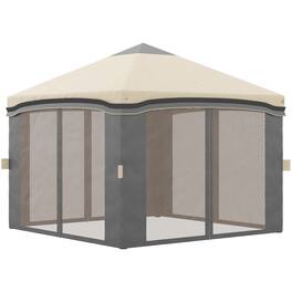 Outsunny - 10' x 10' Pop Up Canopy Tent with Netting, Instant Tents for Parties, Height Adjustable, with Wheeled Carry Bag - Beige