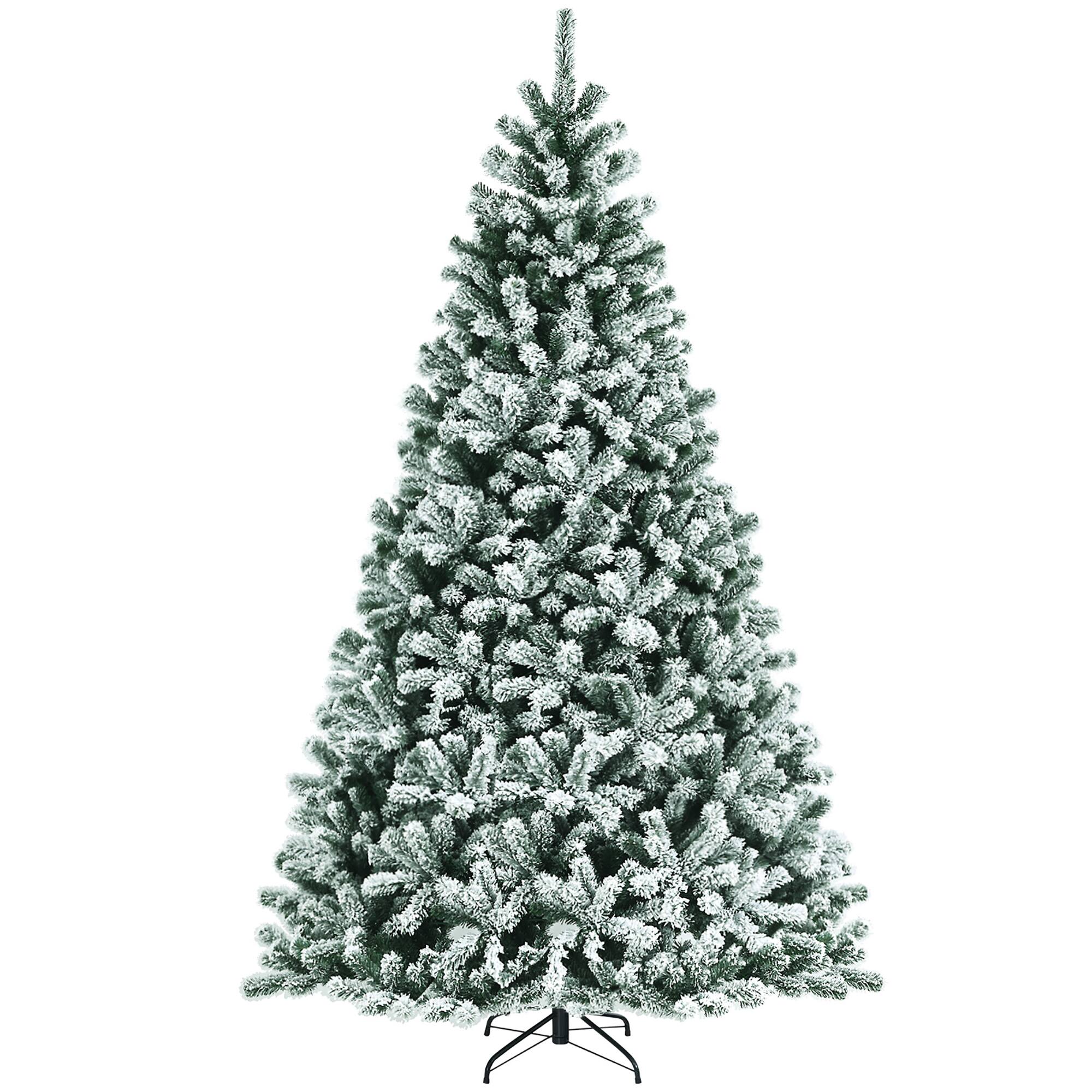 Alt View 21. Costway - 8ft Pre-lit Snow Flocked Hinged Christmas Tree w/1502 Tips & Metal Stand - Green/White.