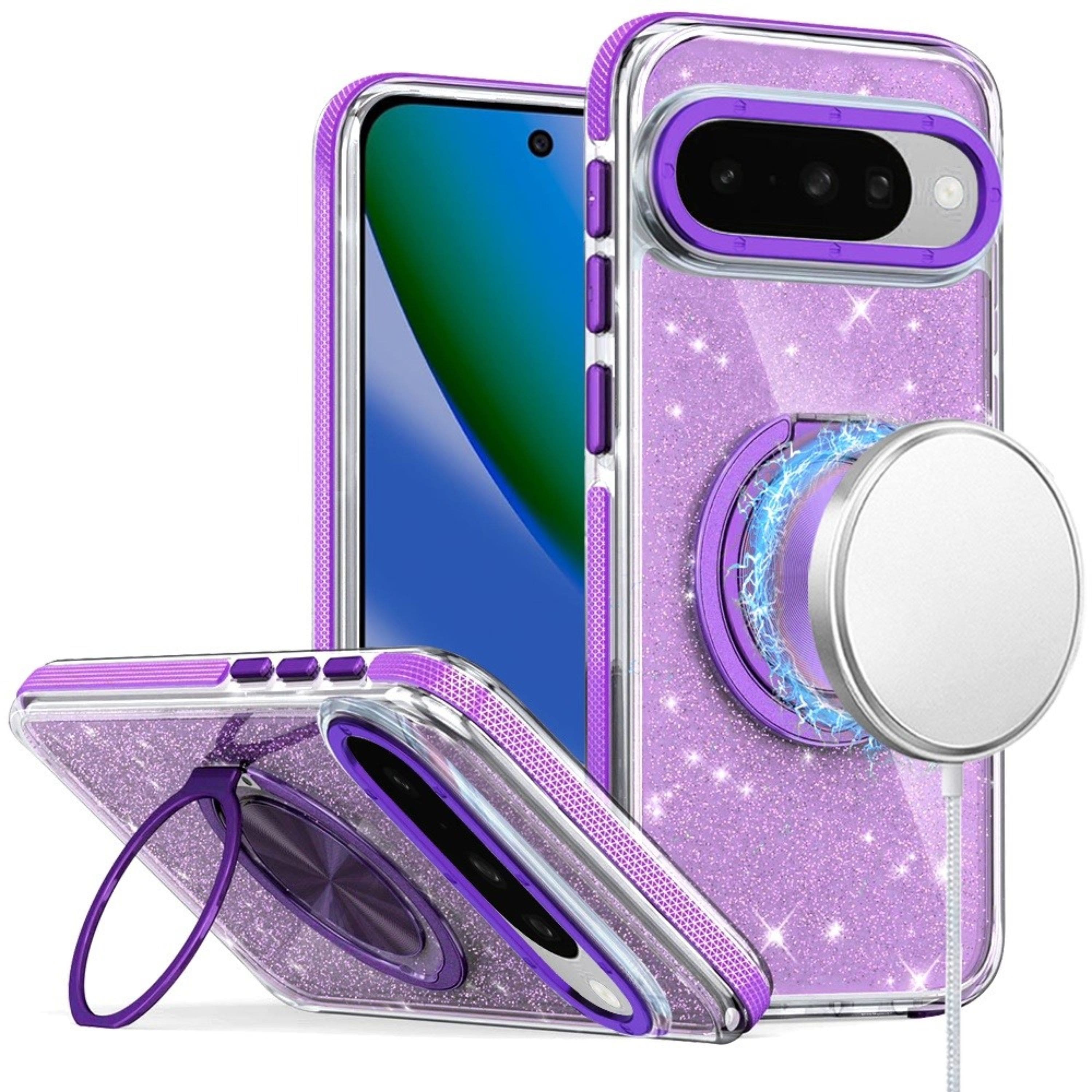 Kitcheniva - Glitter Magnetic Ring Stand Case With Tempered Glass For Google Pixel 10 / 10 Pro - Purple price history on PriceWatchPro