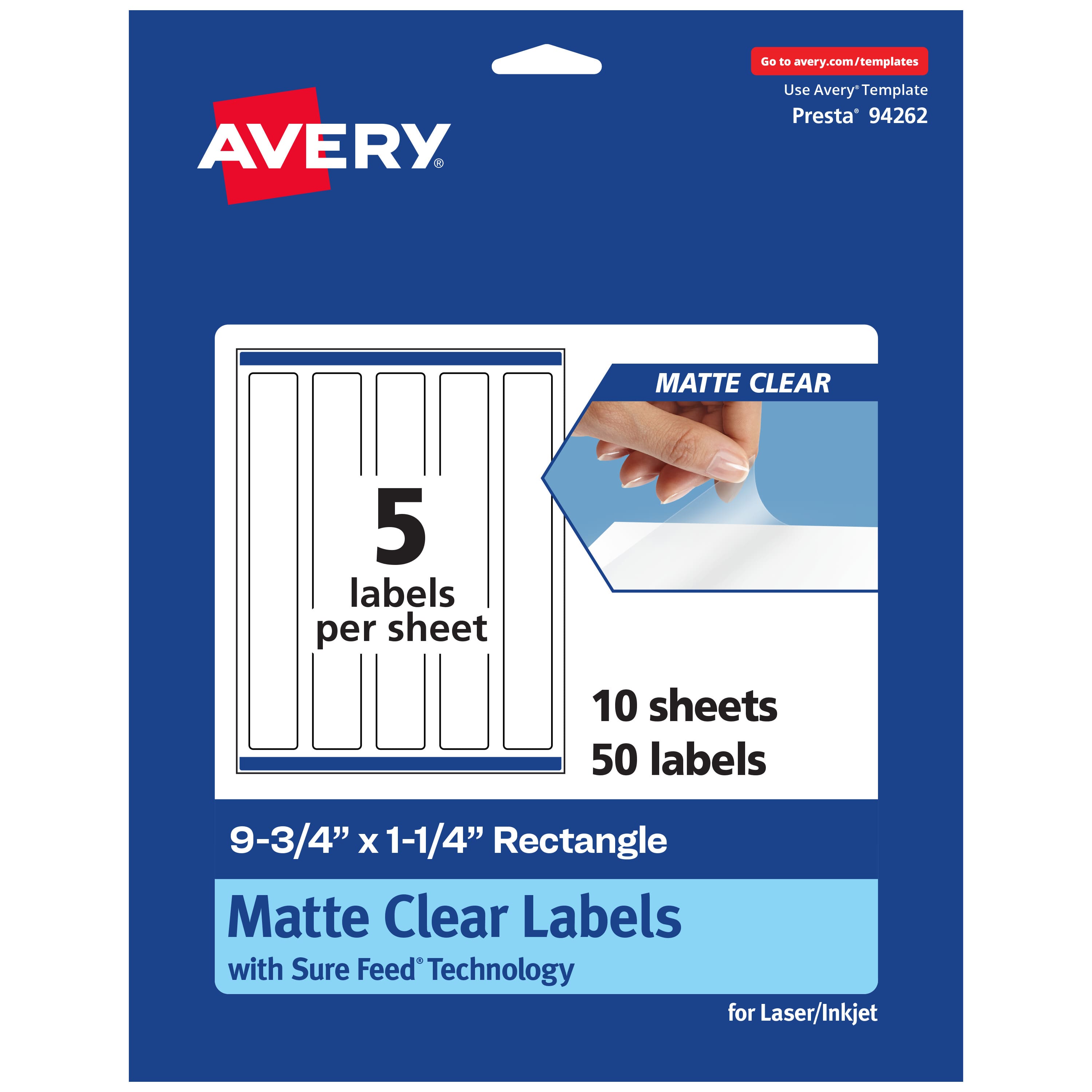 Avery - Matte Rectangle Labels, 9-3/4" x 1-1/4", 50 Total - Clear