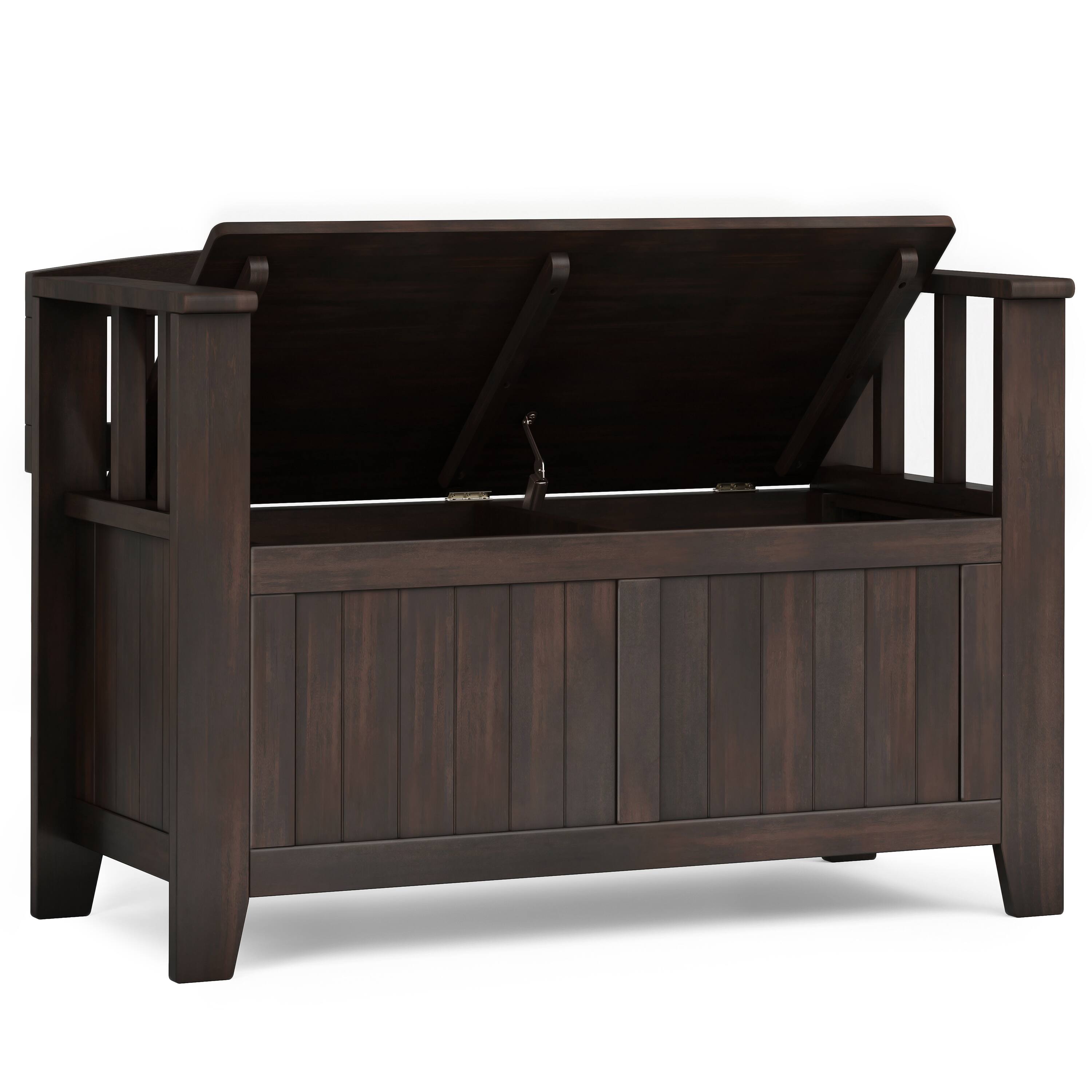 Back. Simpli Home - Acadian Solid Wood 36 inch Wide Small Storage Bench and 36 inch Wide Storage Cabinet in Brunette Brown - Brunette Brown.