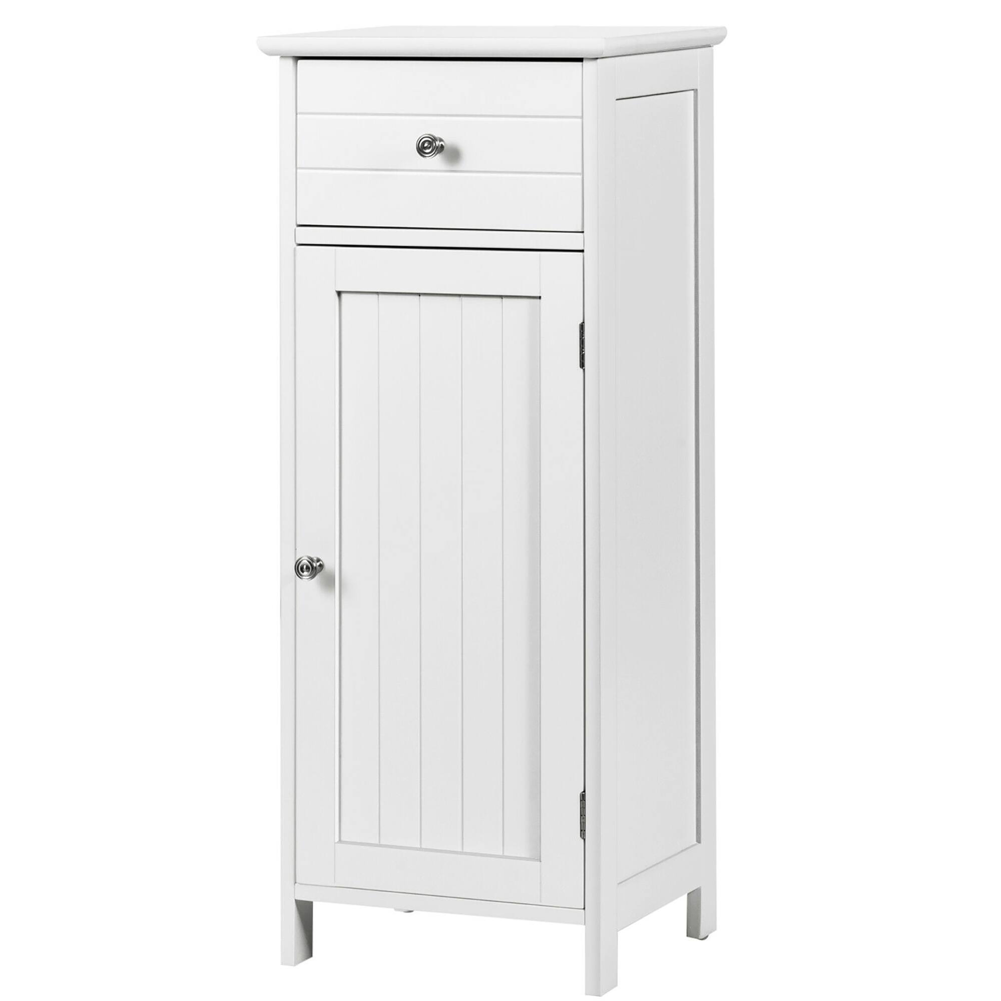Alt View 9. Costway - Costway Wooden Bathroom Floor Storage Cabinet Organizer with Drawer and Adjustable Shelf - White.