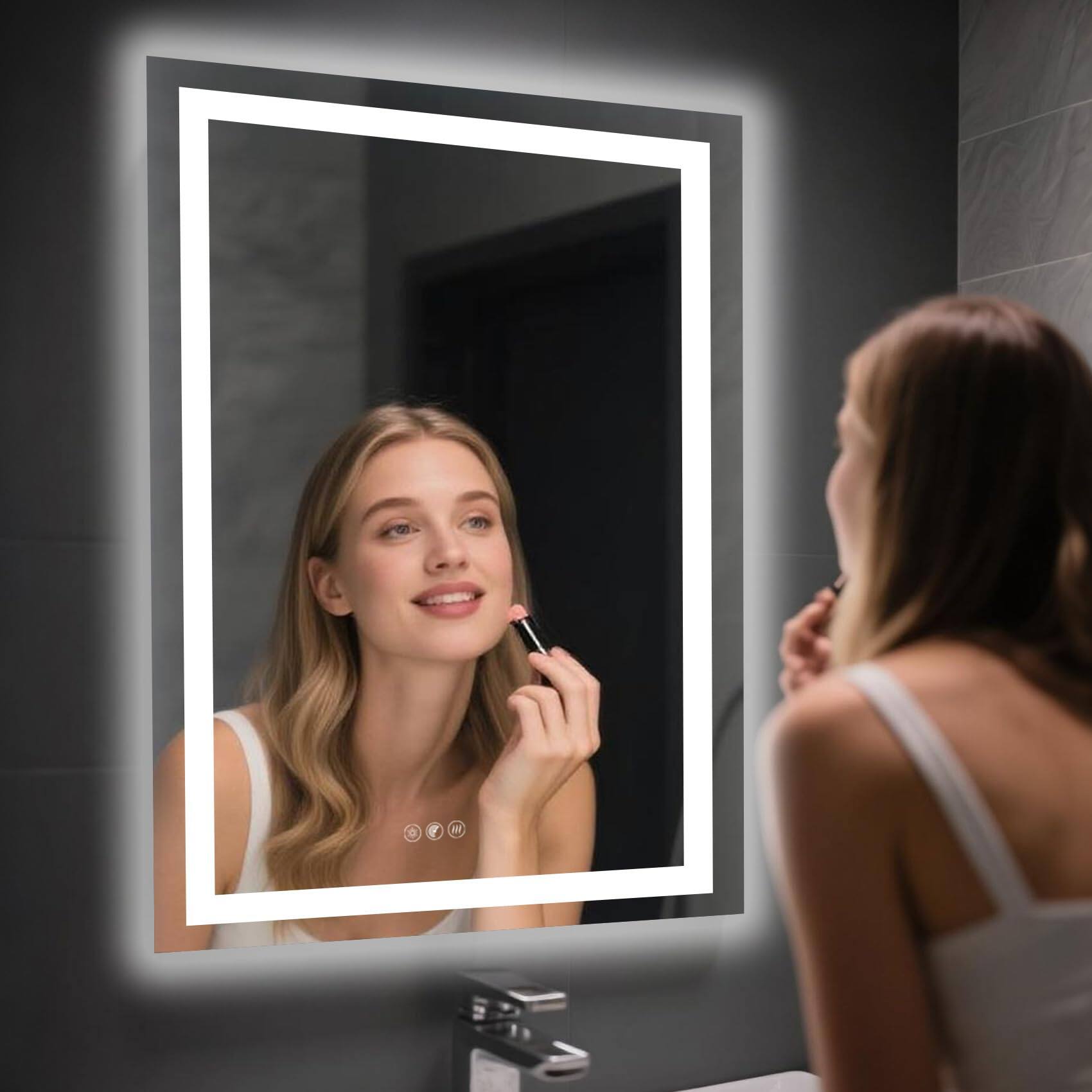 Earthley Blooms - 20''x28'' Led Bathroom Mirror With Anti-fog Shatterproof Glass - Front backlit Vanity Memory Function Hum - 24''x36''led Bathroom Mirror