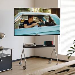 Spaco - Mobile TV Stand with Wheels, Height Adjustable Floor TV Cabinet for 32 to 75 Inch TVs, with Sturdy Metal Frame - Black