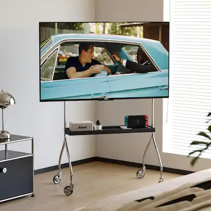 Front. Spaco - Spaco Mobile TV Stand with Wheels, Height Adjustable Floor TV Cabinet for 32 to 75 Inch TVs, with Sturdy Metal Frame - Black.