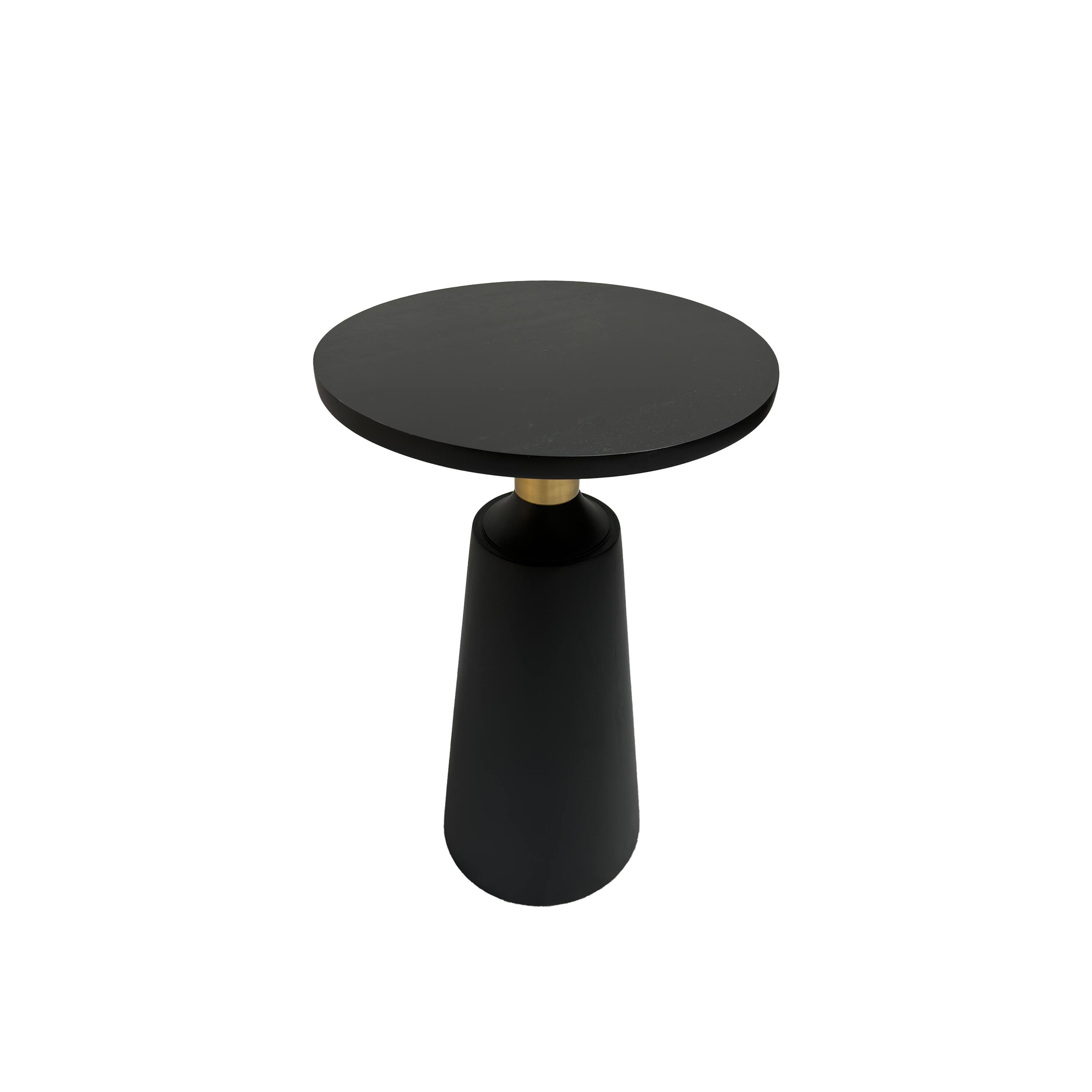 Alt View 2. Manhattan Lane - Fawn 20 Inch Side End Table, Black Mango Wood Round Top with Pedestal Base, Shiny Brass Support - Black, Brass.