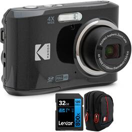 Kodak - PIXPRO FZ45 16MP Digital Camera Black + Lexar 32GB Memory Card + Camera Case Bundle